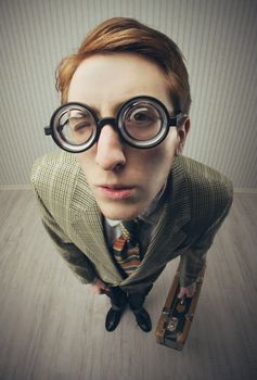 Nerdy old style salesman portrait