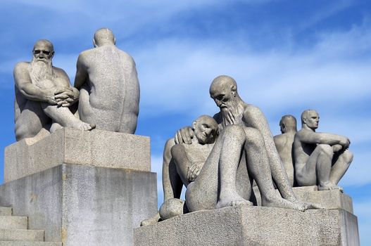OSLO, NORWAY - May 28: Statues in Vigeland park in Oslo, Norway on May 28, 2008. installed in the park 212 bronze and granite sculptures created by Gustav Vigeland.