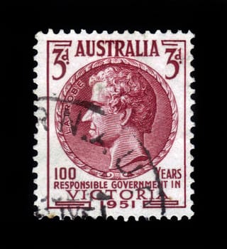 AUSTRALIA - CIRCA 1951: A stamp printed in Australia, shows Charles Joseph La Trobe,  was the first lieutenant-governor of the colony of Victoria, circa 1951