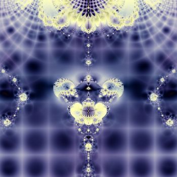 Elegant fractal design, abstract art, blue and golden sparkling firmament