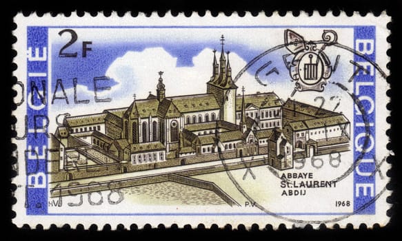 BELGIUM - CIRCA 1968: A stamp printed by Belgium, shows St. Laurent Abbey, Belgium, circa 1968