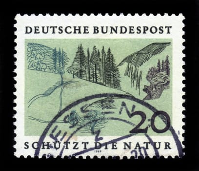 GERMANY - CIRCA 1969: a stamp printed in the Germany shows Foothills, Nature Protection series, circa 1969