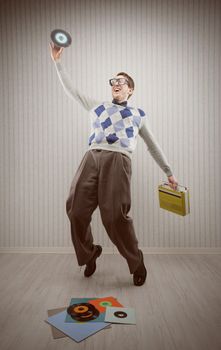 Nerd student enjoys dancing alone