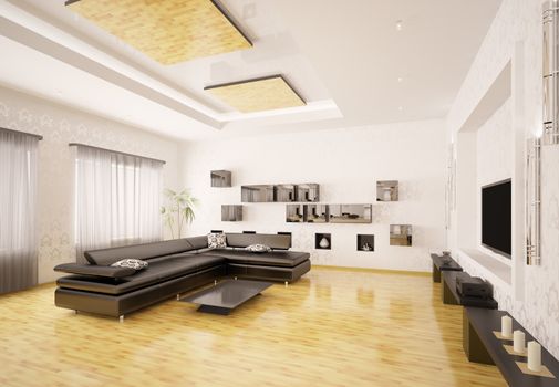 Home interior design of modern living room 3d render