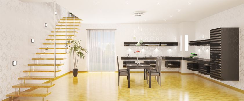 Interior of modern kitchen panorama 3d render