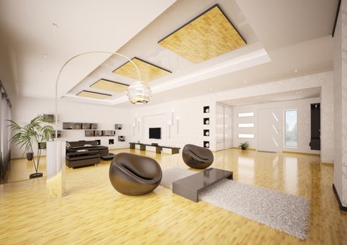 Home interior of modern apartment living room hall 3d render