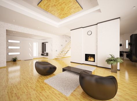 Interior of modern apartment living room hall 3d render