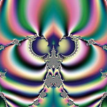 Bright and funky original fractal design, abstract psychedelic art, rainbow butterfly