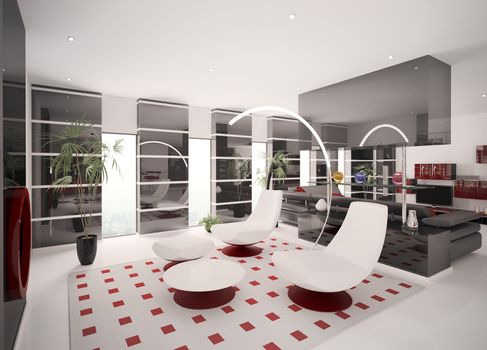 Interior of modern apartment living room 3d render