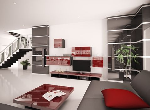 Modern living room with LCD interior 3d render