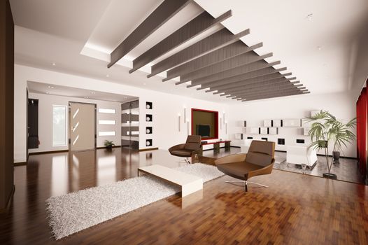 Modern apartment interior living room hall 3d render