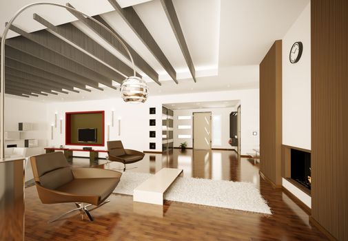 Modern apartment interior living room hall 3d render