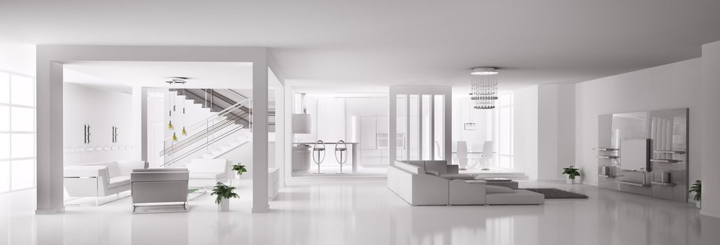 White Apartment interior panorama 3d 