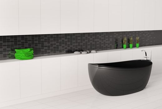 bathroom interior with black white wall 3d render