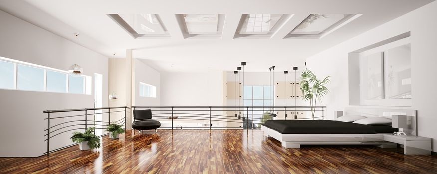 Interior of modern bedroom panorama 3d render