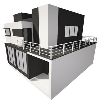 Modern private house exterior isolated over white 3d