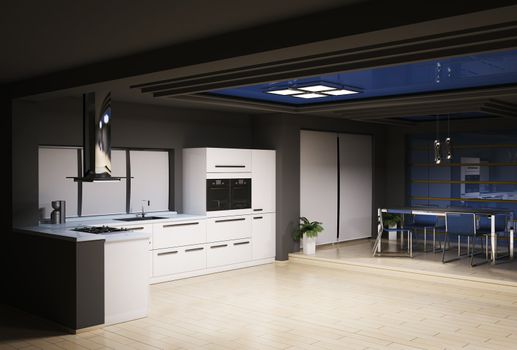 Interior of modern kitchen 3d render