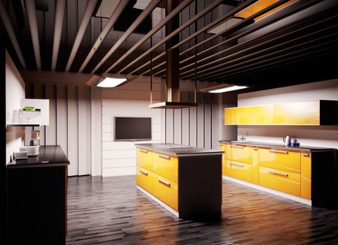 Interior of modern kitchen 3d render