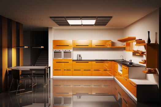 Modern kitchen interior 3d render