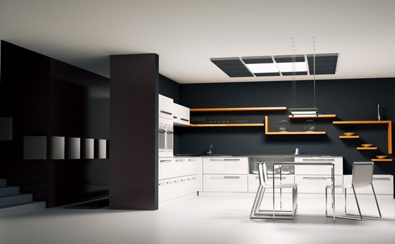 Interior of modern kitchen 3d render