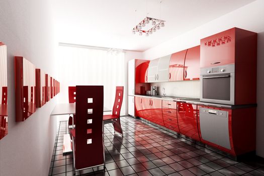 interior of modern kitchen 3d render