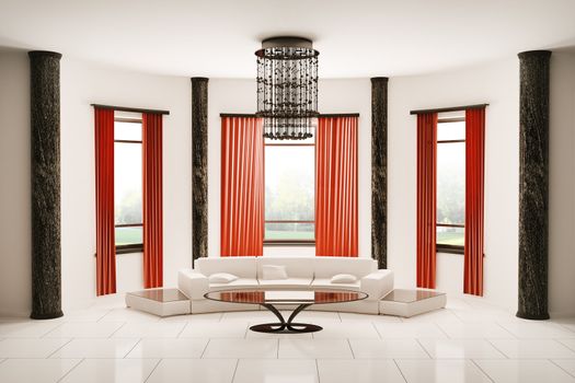 Round room with columns interior 3d render