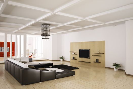 Interior of apartment. Living room, kitchen 3d render