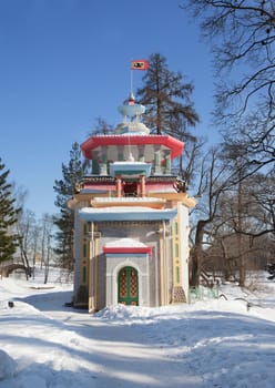 the Chinese arbor in Ekaterinisky park of the city of Pushkin