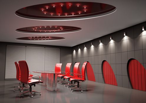 conference room with glass table interior 3d