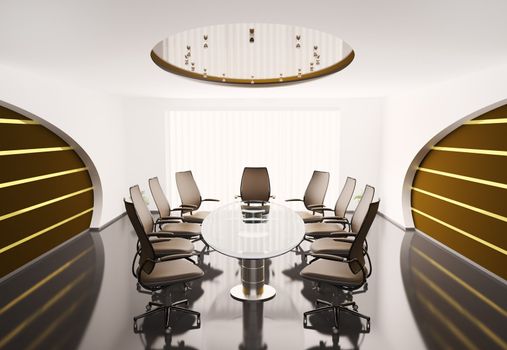 conference room with glass oval table interior 3d