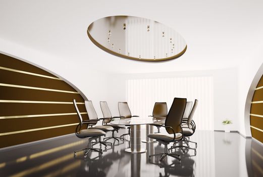 conference room with glass table interior 3d