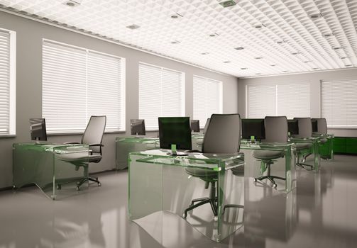 Modern office with glass tables interior 3d render