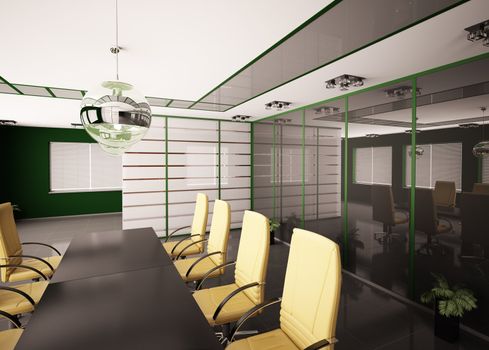 Modern boardroom with yellow chairs interior 3d