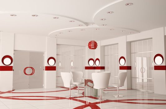 Modern boardroom with round glass table interior 3d