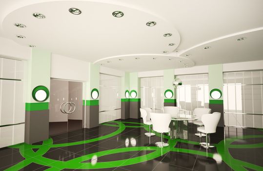 Modern boardroom with round glass table interior 3d