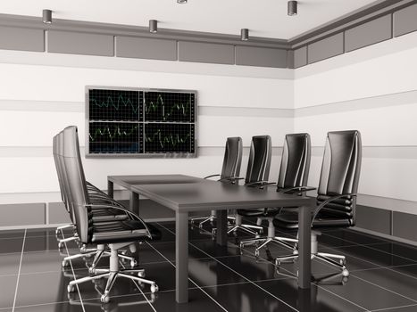 Modern boardroom with lcd interior 3d render