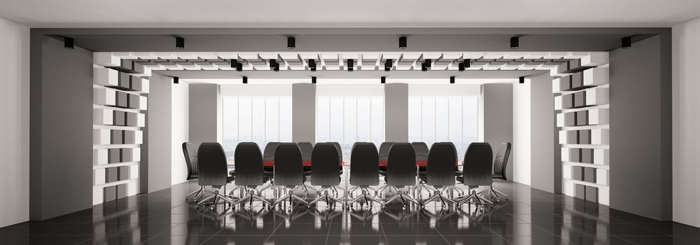 Modern boardroom interior panorama 3d render