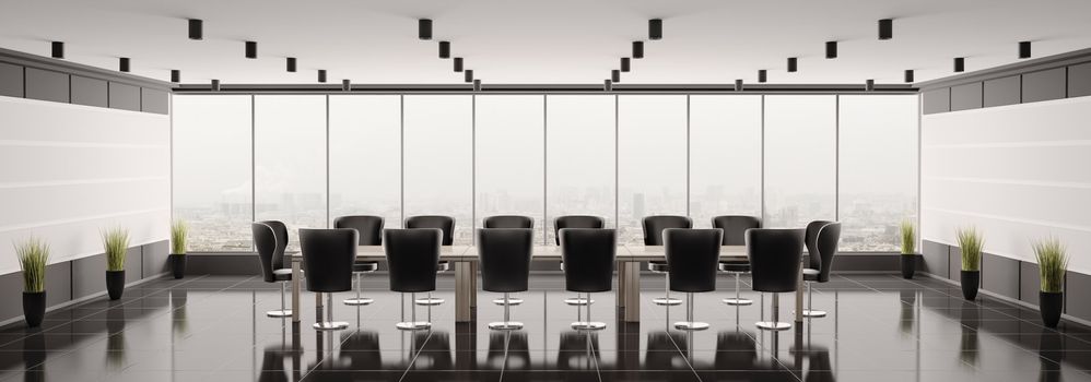 Modern boardroom interior panorama 3d render