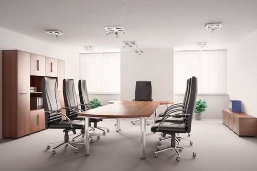 conference room with wooden furniture interior 3d