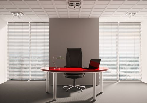 Modern office with red table interior 3d render