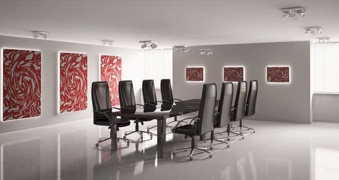 conference room with eight armchairs interior 3d