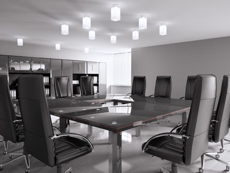 conference room with black furniture interior 3d