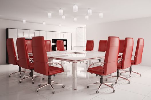 conference room with red armchairs interior 3d