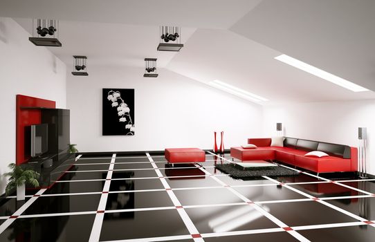 Penthouse living room interior 3d render