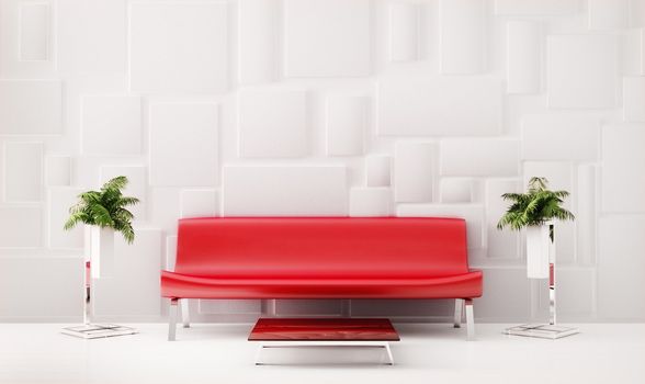 Red sofa and table 3d render