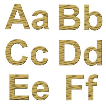 Illustration of wooden letters on white background.