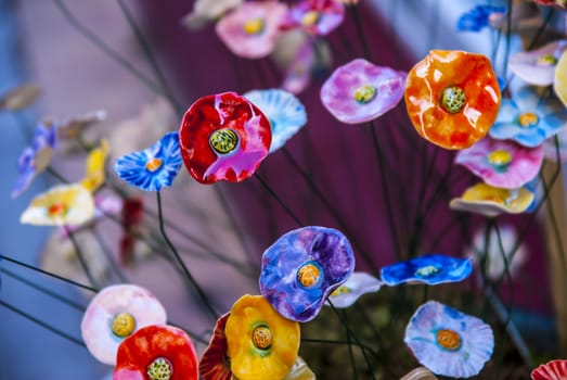 Colorful ceramic spring flowers