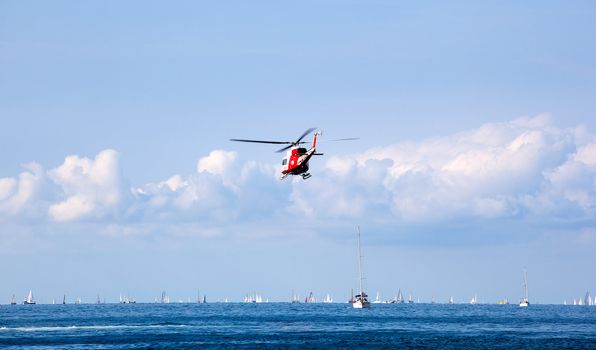 helicopter on the sea during the 44 Barcolana in Trieste