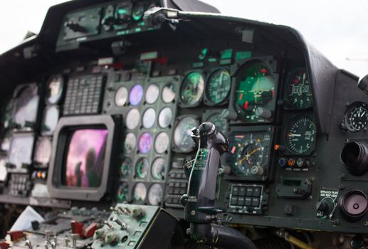 Interior of the modern helicopter and handle control