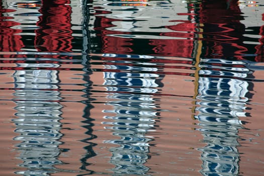 Colorful buildings reflected on the sea, Canal Grande in trieste